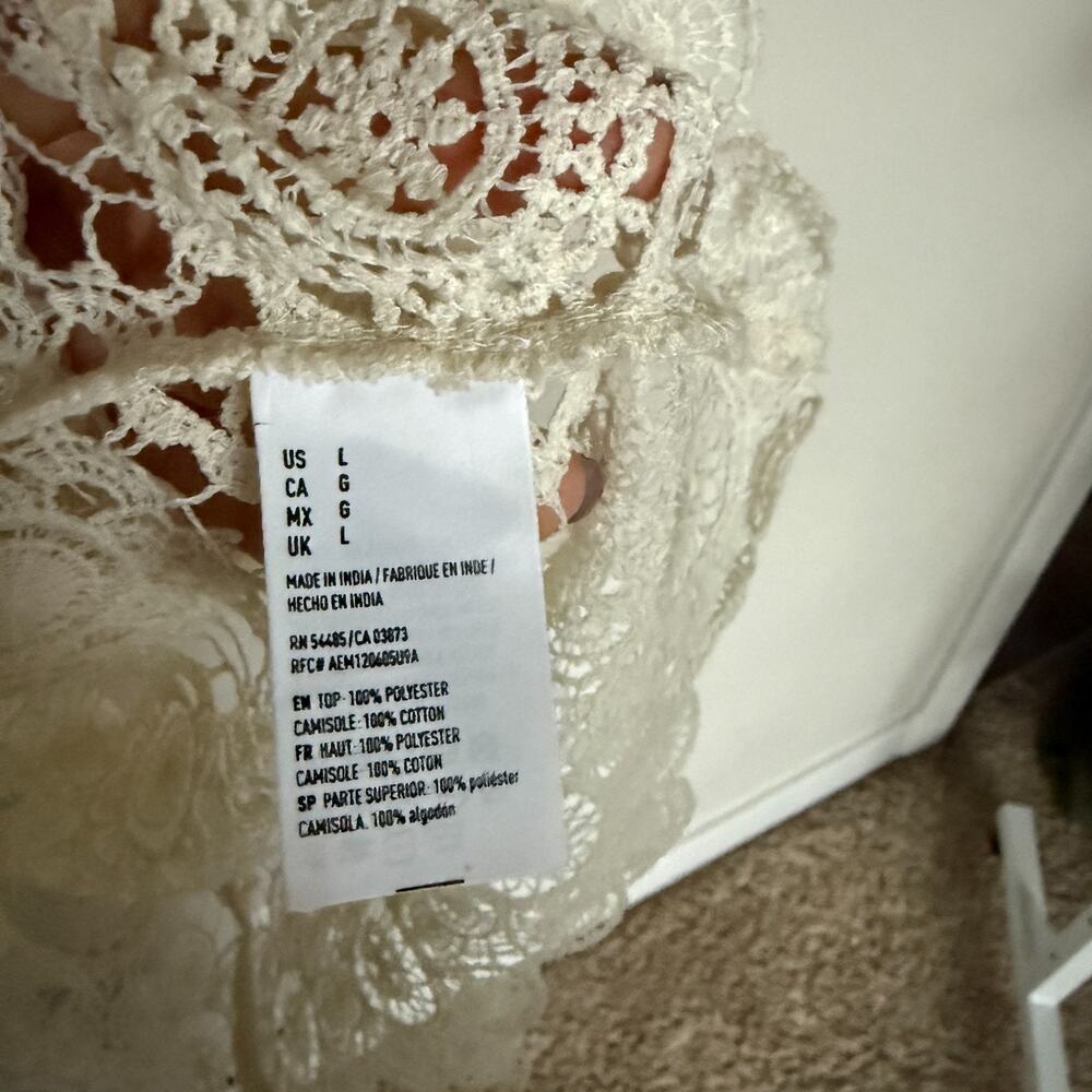 American Eagle Women Dress Large Ivory Bell Sleeve Boho Festival Crochet Cowgirl - Picture 6 of 8